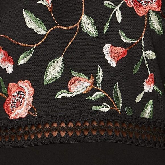 🌹 Embroidered Roses Romantic Classy Flowy Little Black Dress NWT - Picture 5 of 6
